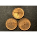 Set of 3 a/UNC 1967 Canadian 1 cent coins