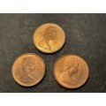 Set of 3 a/UNC 1967 Canadian 1 cent coins