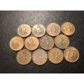 1970 Bronze 1/2 cent coins - 12 available