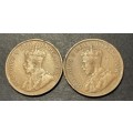 Set of 2 1934 George V 1 penny coins - price is per coin