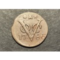 RARE Error 1786 VOC 1 Duit coin with Copper lustre  - Clipped planchet error