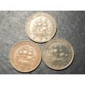 1940 South African 1 penny bronze coin - 3x available - lot 4 of 4 - Dot after date variety