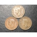 1940 South African 1 penny bronze coin - 3x available - lot 4 of 4 - Dot after date variety