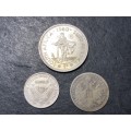 Lot of 3 Old South African and international silver coins - 1868 to 1960