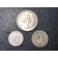 Lot of 3 Old South African and international silver coins - 1868 to 1960