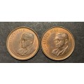 Set of 2 nice 1968 RSA 2 cent coins