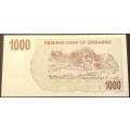 Crisp a/UNC Zimbabwe 1,000 dollar banknote ($1,000) - 2008 Hyperinflation