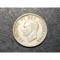 SILVER 1945 King George VI South African 6 pence (6d) coin