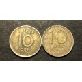 Set of 2 Silver 10 Öre coins from Sweden