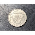 SILVER 1954 Queen Elizabeth II South African 3 pence (tickey) coin