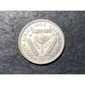 SILVER 1955 Queen Elizabeth II South African 3 pence (tickey) coin