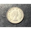 SILVER 1957 Queen Elizabeth II South African 3 pence (tickey) coin