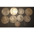 Large collection of 9 very old copper coins from the 1800s and earlier - mostly unidentified