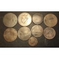 Large collection of 9 very old copper coins from the 1800s and earlier - mostly unidentified