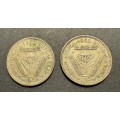 1952 SA Silver 3 pence coins - 2 available