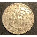 Scarce 1934 SA Union 2 shilling (florin) silver coin
