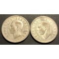 Lot of 2 SA Union 2 shilling (florin) silver coins dating 1951 & 1952