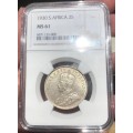 Ultra Rare UNC 1930 Union of South Africa Silver 2 shillings coin - NGC graded MS61!