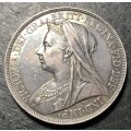 Top quality 1895 Silver British crown coin with excellent toning and surfaces - Queen Victoria