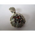 Sterling Silver , Garnets  and Marcasite Pendant