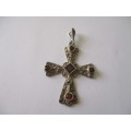 925 Sterling Silver and Genuine Garnets Pendant/Cross