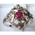925 Sterling Silver Pears and Rubies Ring