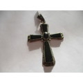 Gorgeous -Sterling Silver , Marcasite and Black Onyx  Cross / Pendant.
