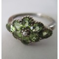 Sterling Silver and Genuine Peridot & Pearl Ring