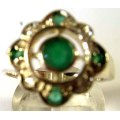 925 -Sterling Silver  Genuine Emeralds and Diamonds Ring