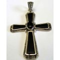 Gorgeous -Sterling Silver , Marcasite and Black Onyx  Cross / Pendant.