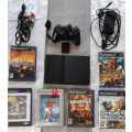 PS2 CONSOLE SLIM + MEMORY CARD + ORIGINAL CONTROLLER + CABLES + 6 GAMES