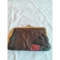 Vintage retro 1990`s patchwork leather purse