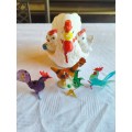 Collection of chicken/rooster ornaments - bone china and murano style glass