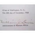 CERTIFICATE MADE TO COL. HERBERT HOUSTON SIGNED BY -WILLIAM J. DRIVER  SEE MORE