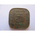 LOVELY 1944 CEYLON 5c coin great detail