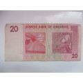 LOVELY ZIMBABWE 20 DOLLAR BANK NOTE AB 7950068 2007