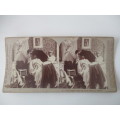 VICTORIAN - STEREOSCOPE CARD - 1800`S   - SMITH HOME FROM THE CLUB FEARS THE STORM