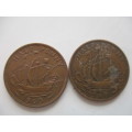 SOUTH AFRICA TWO HALFPENNIES -  1963 -  1945   (16)