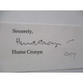 PRINTED NOTE FROM HUME CRONYN HUSBAND OF JESSICA TANDY ON HER PASSING