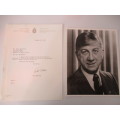 AUTOGRAPHED / SIGNED - ERIK NIELSEN -  DEPUTY PRIME MINISTER  OF CANADA AND LETTER A4