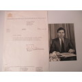 AUTOGRAPHED / SIGNED - ELCO BRINKMAN - DUTCH POLITICIAN AND LETTER