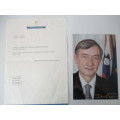PRINTED  AUTOGRAPH  PRESIDENT  OF SLOVENIA  DR. DAMILO TURK AND LETTER
