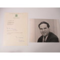 AUTOGRAPHED / SIGNED - RT HON. LEON BRITTAN  AND LETTER