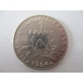FRANCE  1 FRANC  COIN - 1964  - ERROR COIN S MISSING IN  FRANCAISE