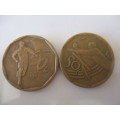 SOUTH AFRICA 50c X2 COINS CRICKET AND SOCCER - 2003 - 2002 (3)