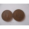 SOUTH AFRICA  1c X 2   1966  -  1967 COINS