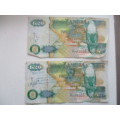 ZAMBIA -  2 WORN BANK NOTES TWENTY KWACHA  AF 1178501 / AD 0443556