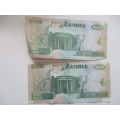 ZAMBIA -  2 WORN BANK NOTES TWENTY KWACHA  AF 1178501 / AD 0443556