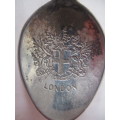 SILVER PLATED CORONATION TEASPOON WITH CROWN AND RED BEAD