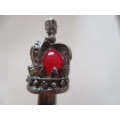 SILVER PLATED CORONATION TEASPOON WITH CROWN AND RED BEAD